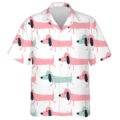 Hand Draw Cartoon Dachshund Stripe Colorful Hawaiian Shirt, Hawaiian Shirt Gift, Christmas Gift