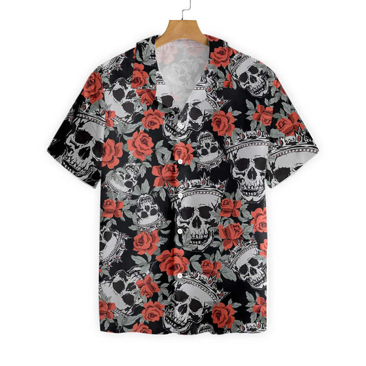 Nice Skull With Crown And Red Rose Hawaiian Shirt,Hawaiian Shirt Gift, Christmas Gift