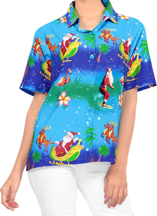 Flamingo Santa Agus Bláthanna Dearadh na Nollag Léine Haváís, Bronntanas Léine Haváíais, Bronntanas Nollag