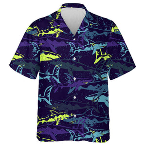 Abstract Scary Shark Under Deep Blue Ocean Design Hawaiian Shirt, Hawaiian Shirt Gift, Christmas Gift