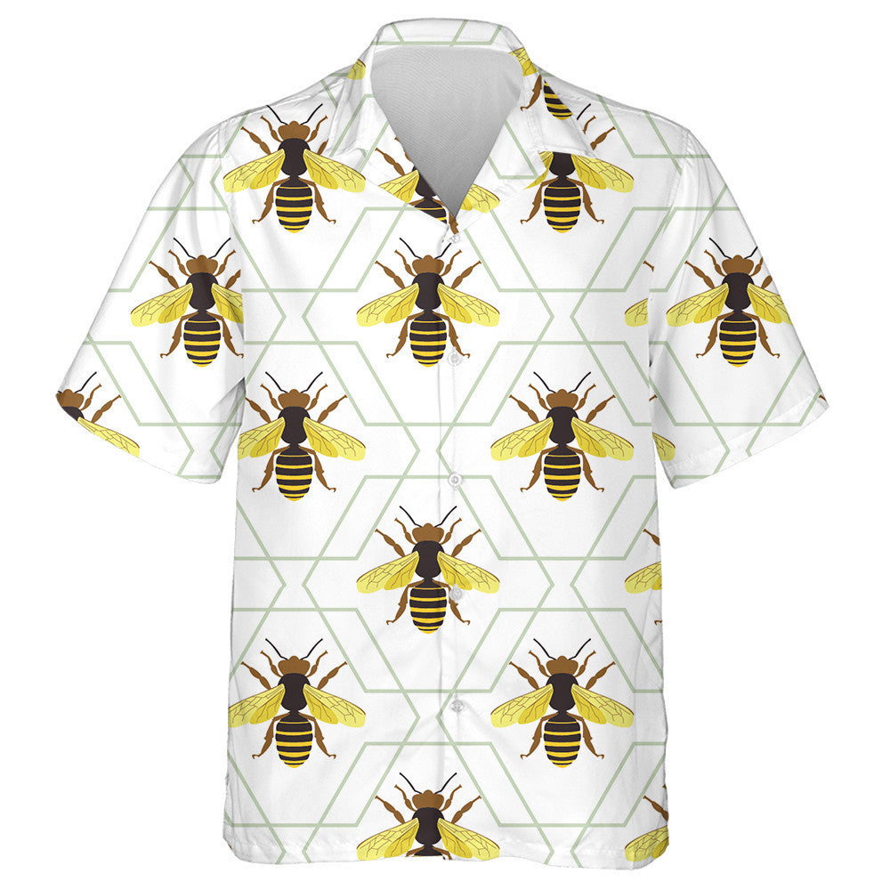 Honeycomb And Cute Hand Drawing Bees Hawaiian Shirt, Hawaiian For Gift