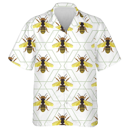 Honeycomb And Cute Hand Drawing Bees Hawaiian Shirt, Hawaiian For Gift