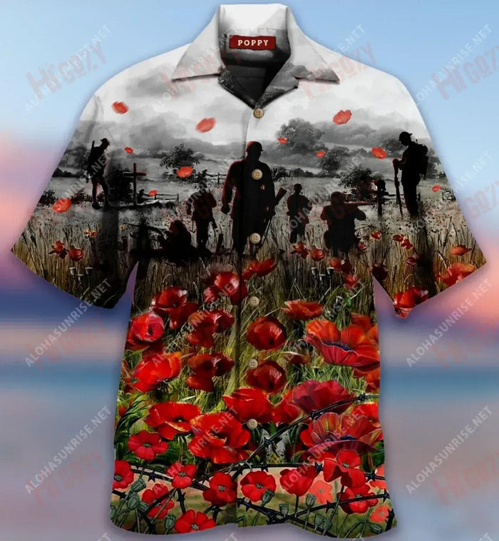 Amazing Remembrance Poppy Short Sleeve Shirt Ocean Tropical Shirts Custom Hawaiian Shirts Hawaiian Shirts For Women, Hawaiian Shirt Gift, Christmas Gift