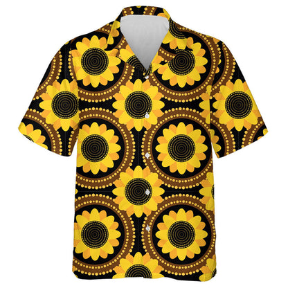 Ethnic Brown Circle Frame With Sunflower Pattern Hawaiian Shirt, Hawaiian Shirt Gift, Christmas Gift