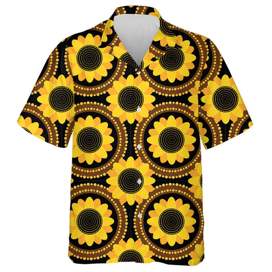 Ethnic Brown Circle Frame With Sunflower Pattern Hawaiian Shirt, Hawaiian Shirt Gift, Christmas Gift