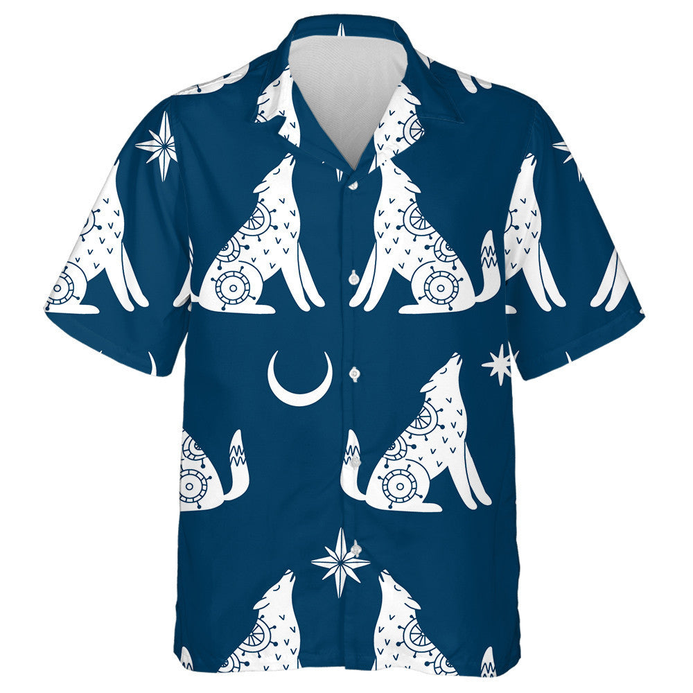 Mystic White Wolf Moon And Star Hawaiian Shirt,Hawaiian Shirt Gift, Christmas Gift