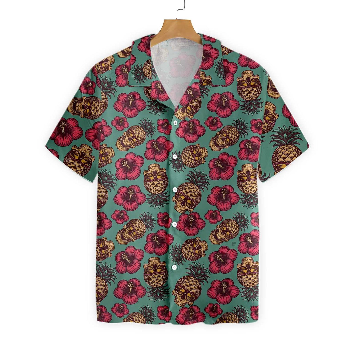 Cadet Blue Design Hawaiian Shirt Retro Pineapple Skull,Hawaiian Shirt Gift, Christmas Gift