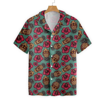 Cadet Blue Design Hawaiian Shirt Retro Pineapple Skull,Hawaiian Shirt Gift, Christmas Gift
