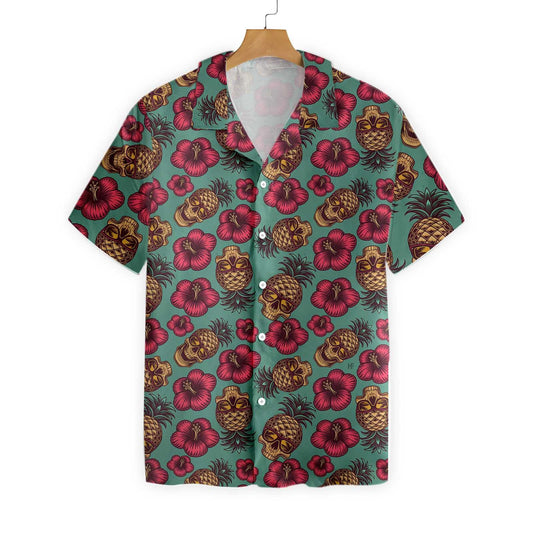 Cadet Blue Design Hawaiian Shirt Retro Pineapple Skull,Hawaiian Shirt Gift, Christmas Gift