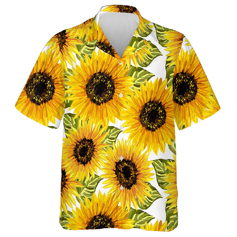 Vibrant Sunflower And Leaves Watercolor Painting Theme Hawaiian Shirt, Hawaiian Shirt Gift, Christmas Gift
