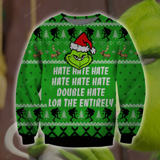 Grinch Hate Hate Hate Knitting Pattern 3D Print Ugly Christmas Sweater Hoodie All Over Printed, Christmas Ugly Sweater,Christmas Gift,Gift Christmas 2022