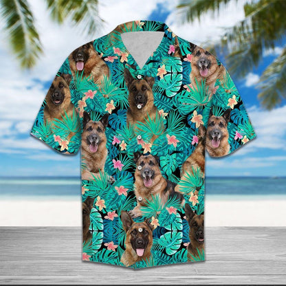 Love German Shepherd Tropical Jungle Design Hawaiian Shirt, Hawaiian Shirt Gift, Christmas Gift