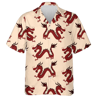 Retro Drawing Traditional Chinese Red Dragon Hawaiian Shirt,Hawaiian Shirt Gift, Christmas Gift