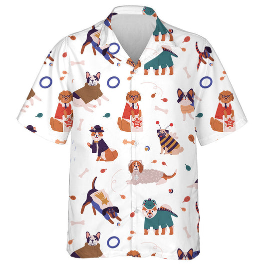 Colorful Joyful Dog Wearing Funny Costumes Hawaiian Shirt, Hawaiian Shirt Gift, Christmas Gift