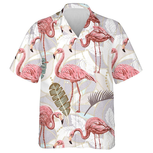 Cúlra Retro le Flamingo Bándearg agus Duilleoga Trópaiceacha Léine Haváís, Bronntanas Léine Haváís, Bronntanas Nollag