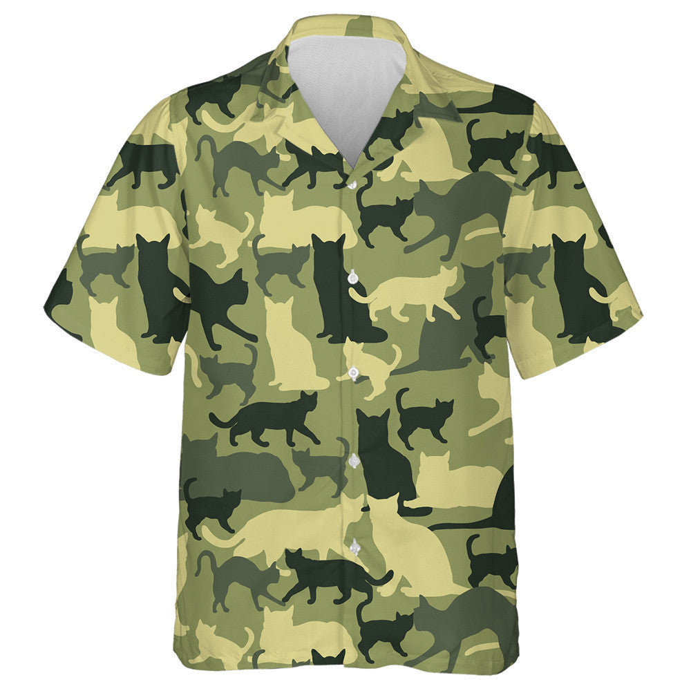 Cat Camouflage On Green In Army Style Hawaiian Shirt, Hawaiian Shirt Gift, Christmas Gift