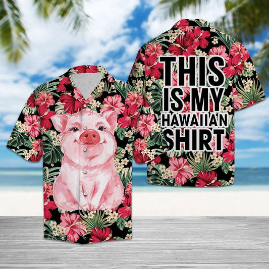 This Is My Hawaiian Shirt Pig Portrait Art On Tropical Plant Themed Hawaiian Shirt,Hawaiian Shirt Gift, Christmas Gift