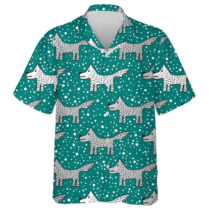 Grey And White Wolf On Dark Turquoise Hawaiian Shirt, Hawaiian Shirt Gift, Christmas Gift