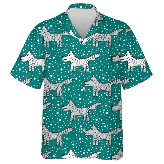 Grey And White Wolf On Dark Turquoise Hawaiian Shirt, Hawaiian Shirt Gift, Christmas Gift