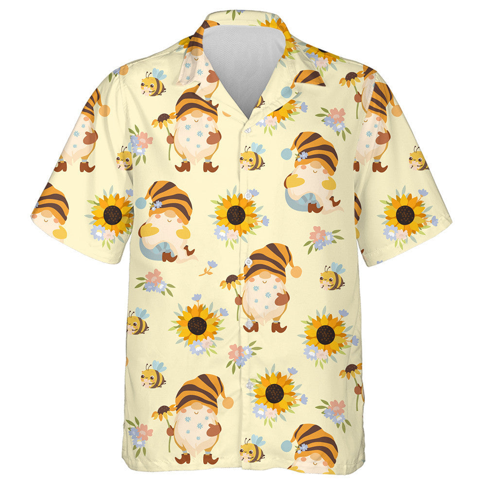 Watercolor Sunflowers With Honey Bees And Gnomes Hawaiian Shirt, Hawaiian Shirt Gift, Christmas Gift