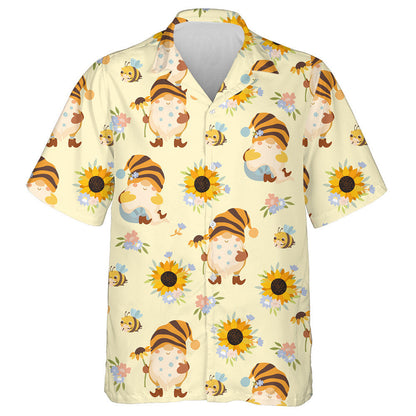 Watercolor Sunflowers With Honey Bees And Gnomes Hawaiian Shirt, Hawaiian Shirt Gift, Christmas Gift