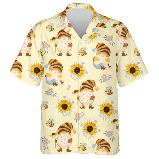 Watercolor Sunflowers With Honey Bees And Gnomes Hawaiian Shirt, Hawaiian Shirt Gift, Christmas Gift