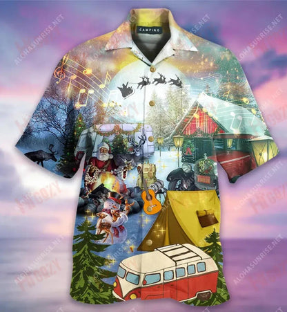 Camping At Christmas Short Hawaiian Shirt Hobbies Tropical Shirts Hawaiian Crazy Shirts Crazy Shirts Hawaii_ Hawaiian Shirts -Hawaiian Shirt Gift, Christmas Gift