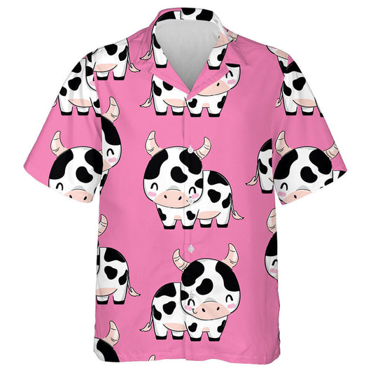 Hand Draw Cute Cow On Pink Background Hawaiian Shirt, Hawaiian Shirt Gift, Christmas Gift