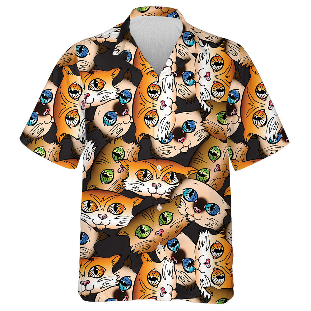 Cait leis na Súile Glasa Agus Buí Ar Chúlra Donn Léine Haváí, Bronntanas Léine Haváíais, Bronntanas Nollag