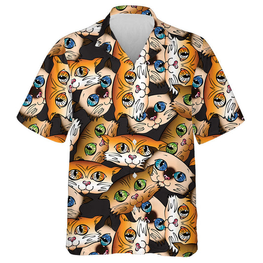 Cait leis na Súile Glasa Agus Buí Ar Chúlra Donn Léine Haváí, Bronntanas Léine Haváíais, Bronntanas Nollag