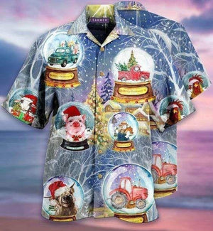 Merry Christmas Funny Farmer Pig And Dog Pattern Hawaiian Shirt, Hawaiian Shirt Gift, Christmas Gift.