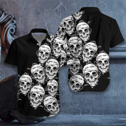 Black And White Skull Gothic Design Hawaiian Shirt, Hawaiian For Gift