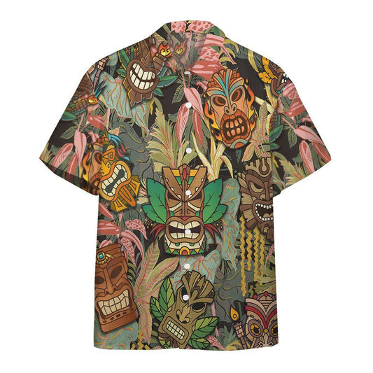 Tiki Head Angry And Leaves HPattern Hawaiian Shirt,Hawaiian Shirt Gift, Christmas Gift
