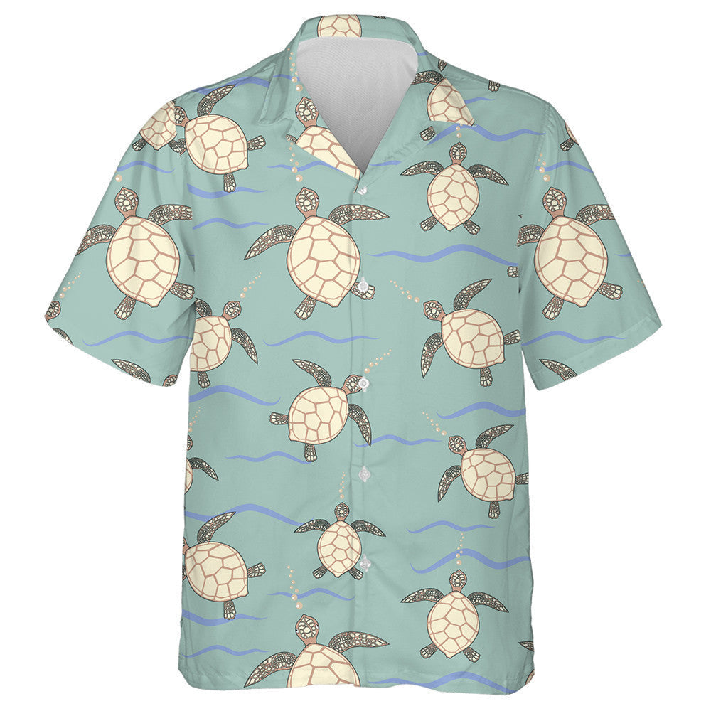 Beige And Brown Sea Turtles Bubbles Hawaiian Shirt, Hawaiian For Gift