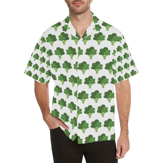 Broccoli Pattern Men's All Over Print Hawaiian Aloha Shirt Hawaiian Shorts Beach Short Sleeve, Hawaiian Shorts Beach Short Sleeve,Hawaiian Shirt Gift, Christmas Gift