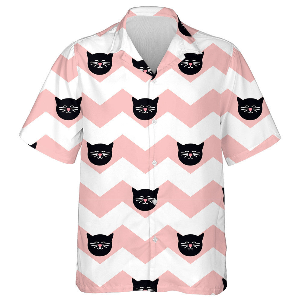 Black Cats On Chevron Zig Zag Background Hawaiian Shirt, Hawaiian Shirt Gift, Christmas Gift