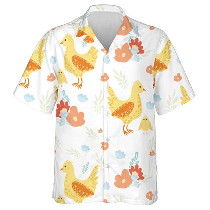 Hen And Cute Chicken With Flowers Plants Hawaiian Shirt, Hawaiian Shirt Gift, Christmas Gift