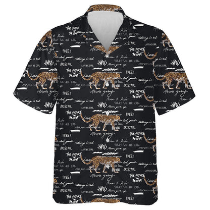 Leopard And White Word On Black Background Hawaiian Shirt, Hawaiian Shirt Gift, Christmas Gift