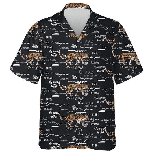 Leopard And White Word On Black Background Hawaiian Shirt, Hawaiian Shirt Gift, Christmas Gift