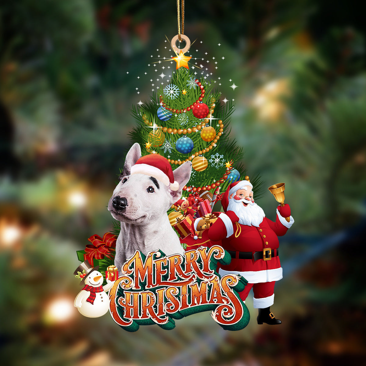 Bull terrier-Christmas Tree & Dog Hanging Christmas Plastic Hanging Ornament, Happy Christmas Ornament, Christmas Gift, Christmas Decoration