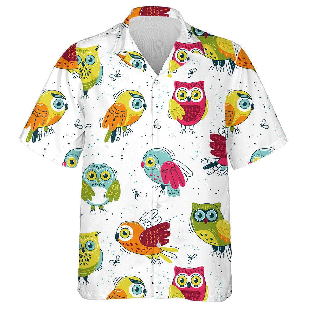Multicolored Brid Owls In Dirrefent Poses Hawaiian Shirt,Hawaiian Shirt Gift, Christmas Gift