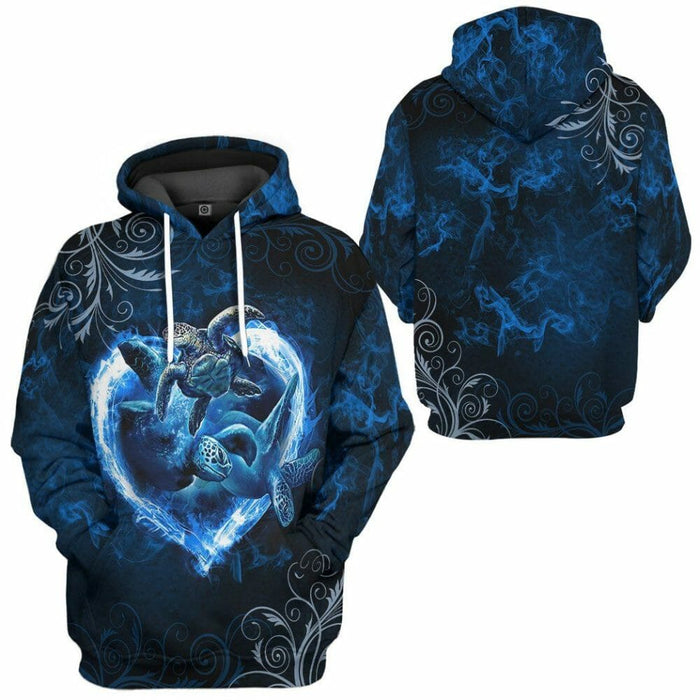 3D Blue Heart Sea Turtle Tshirt Hoodie Apparel