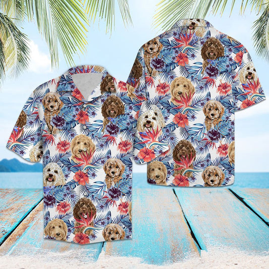 Cute Goldendoodle Mix Hibiscus Flower Hawaiian Shirt,Hawaiian Shirt Gift, Christmas Gift