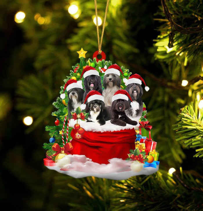 Tibetan Terrier Dogs In A Gift Bag Christmas Ornament Flat Acrylic Dog Ornament,Christmas Gift,Christmas Decoration