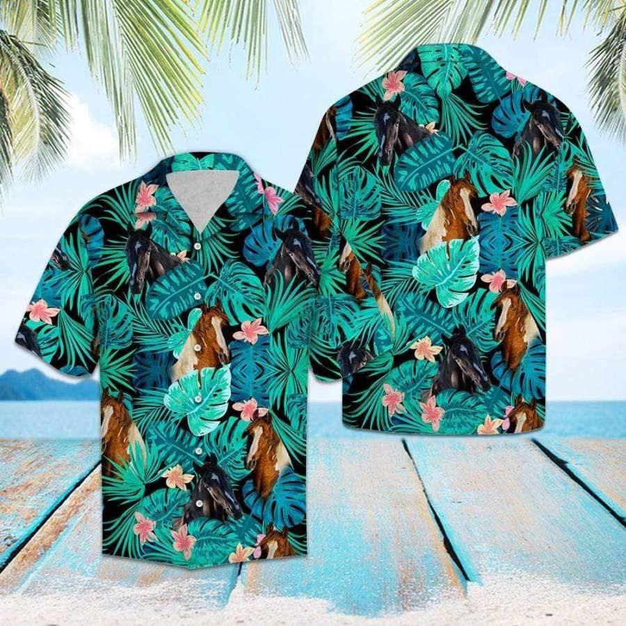 Tropical Horse Hawaiian Aloha Aloha Shirts Hawaiian Shorts Beach Short Sleeve, Hawaiian Shirt Gift, Christmas Gift