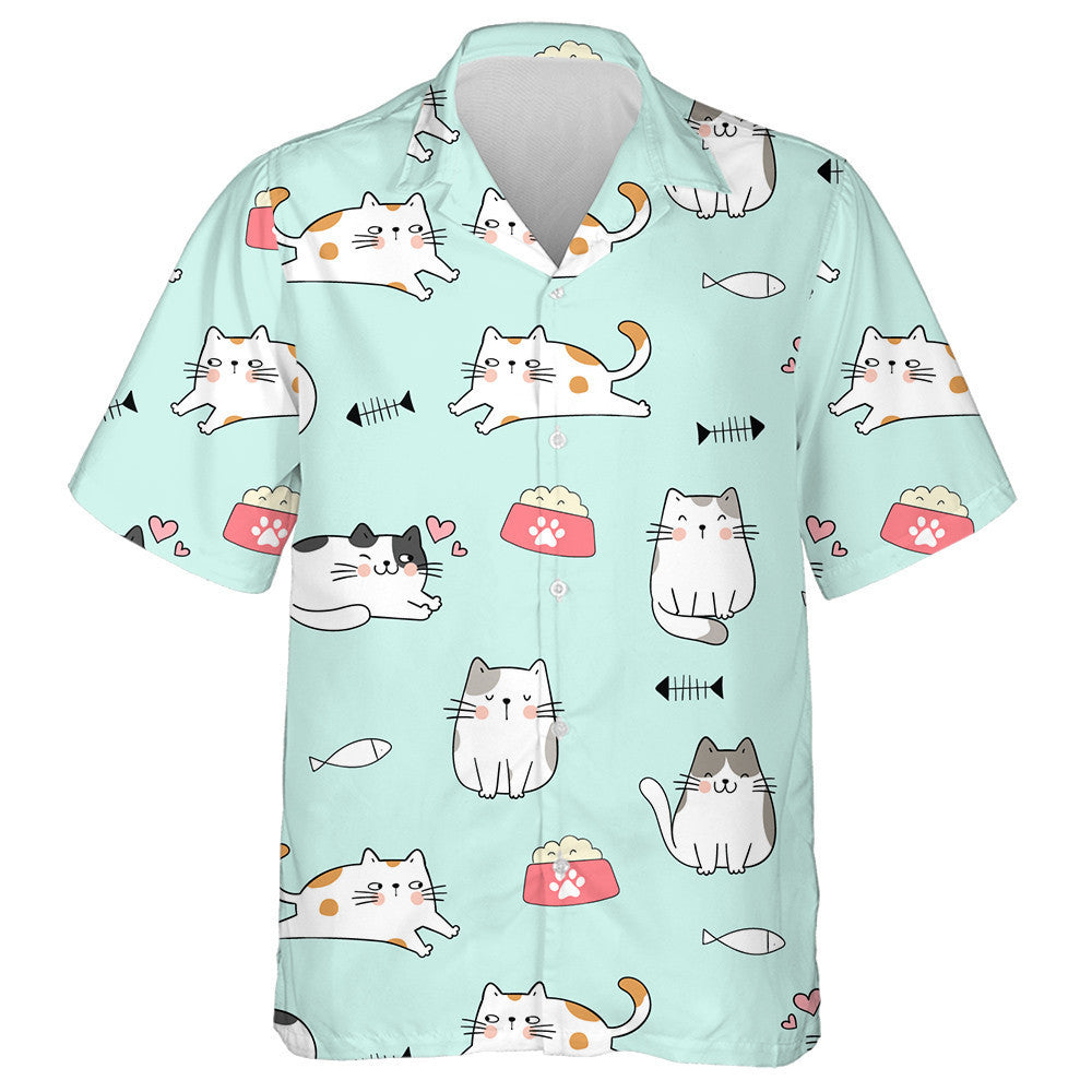 Cute Cat On Green Pastel Doodle Style Hawaiian Shirt, Hawaiian Shirt Gift, Christmas Gift