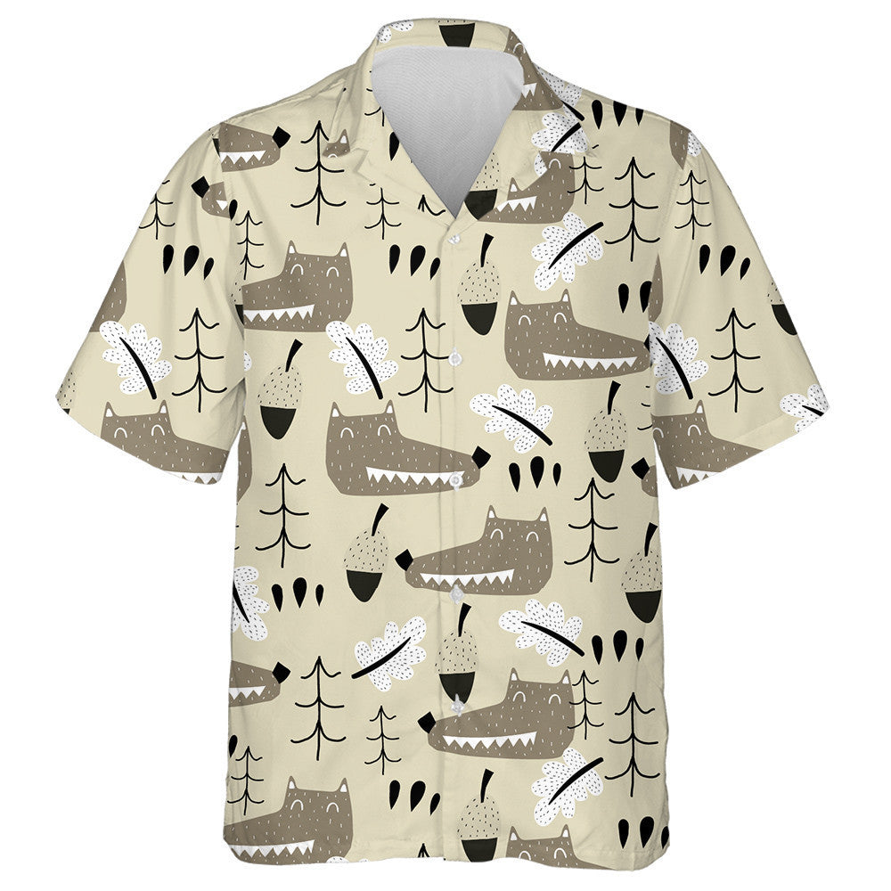 Cute Brown Wolf Head And Tree Hawaiian Shirt,Hawaiian Shirt Gift, Christmas Gift