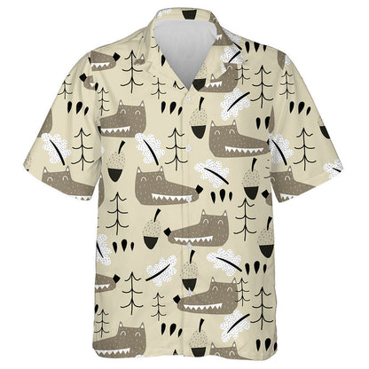 Cute Brown Wolf Head And Tree Hawaiian Shirt,Hawaiian Shirt Gift, Christmas Gift