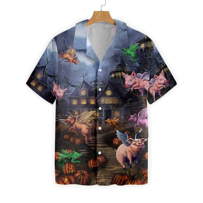 Scary Pigs Can Fly Dramatic Hawaiian Shirt,Hawaiian Shirt Gift, Christmas Gift