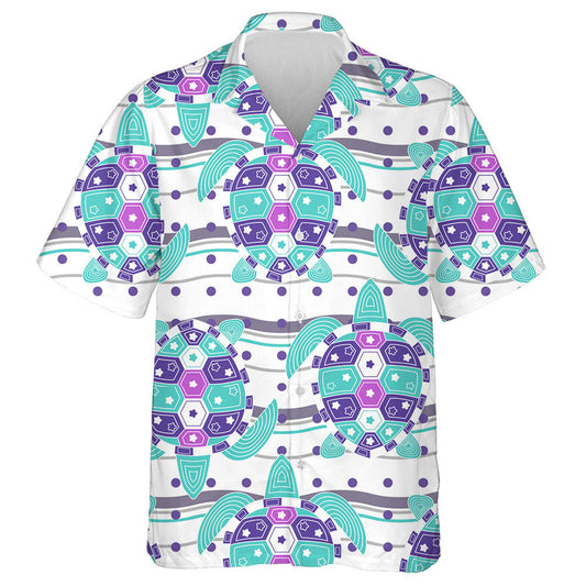 Little Cute Turtle Silhouette And With Waves Hawaiian Shirt, Hawaiian Shirt Gift, Christmas Gift
